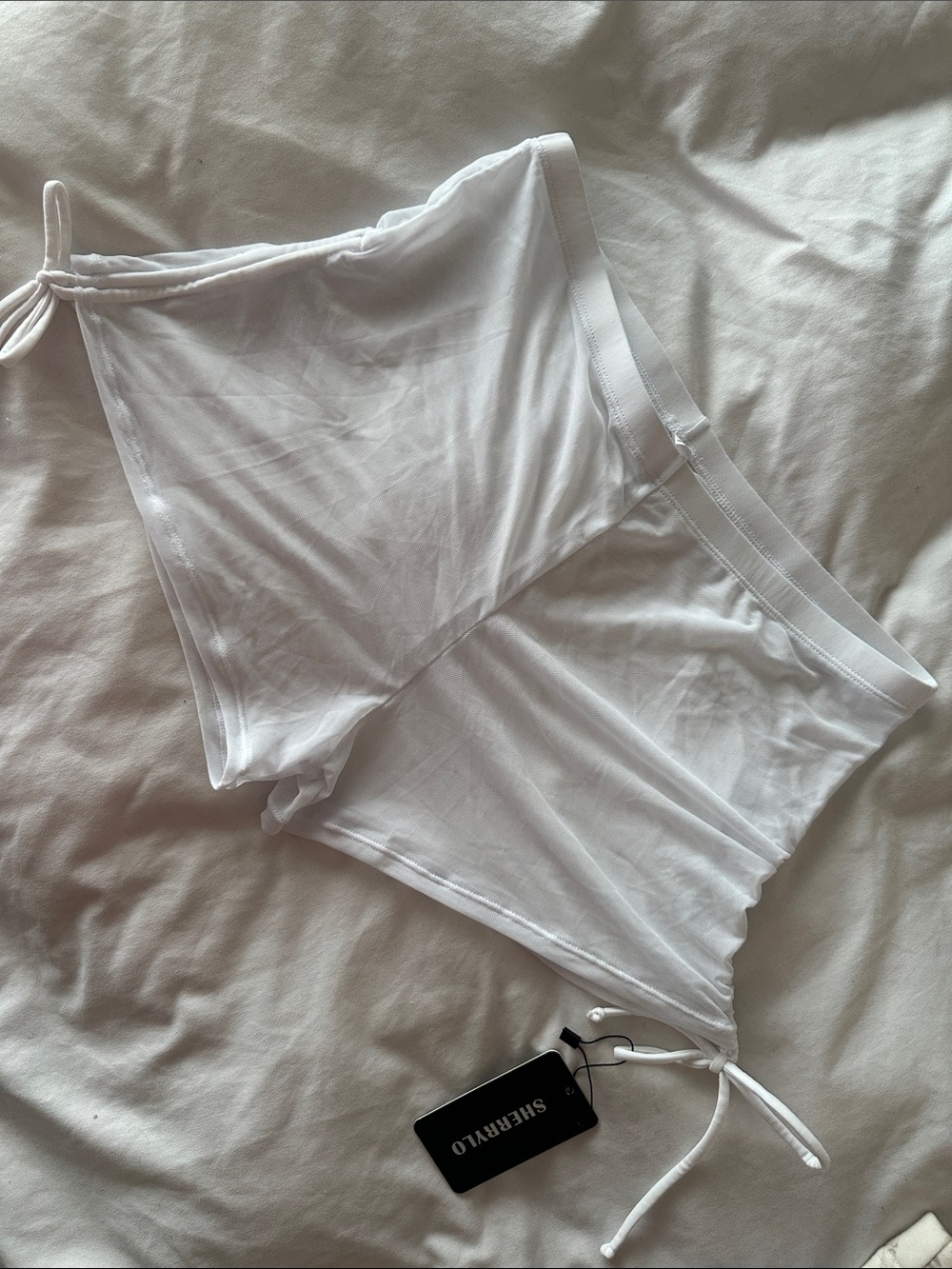 SheriVlo White Sheer Tie-Side Lace Trim Sleep Short
